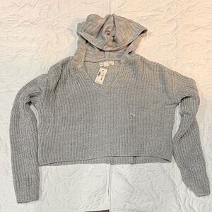 Aeropostale Light Gray Knit crop Sweater with hood